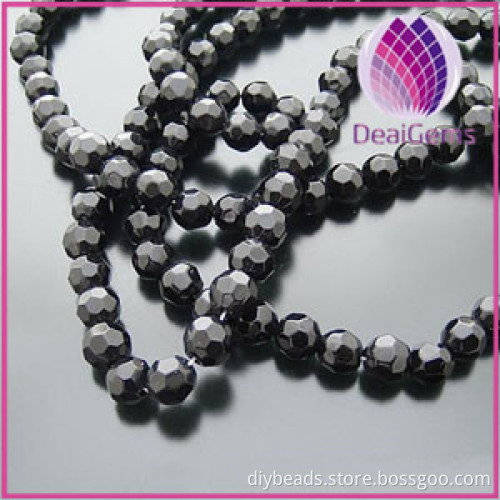 Bead,glass,black,8mm half-hand faceted round,approximately 40ps/strand